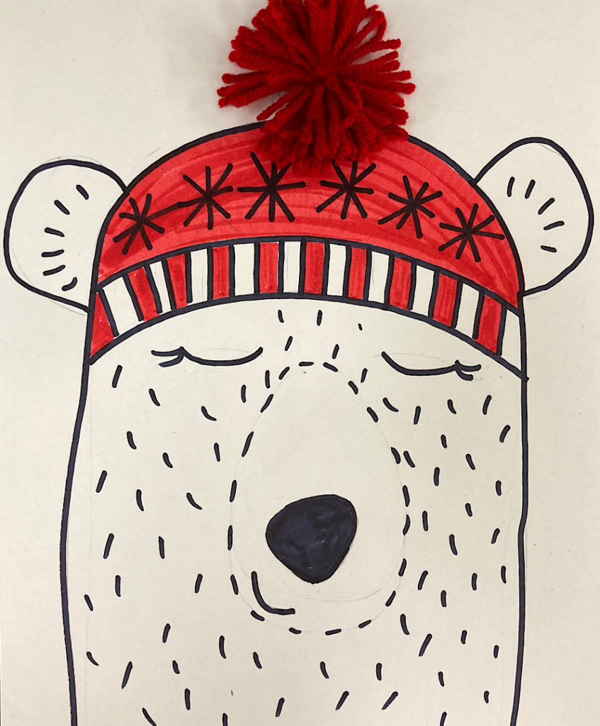 how to draw a bear in red beanie
